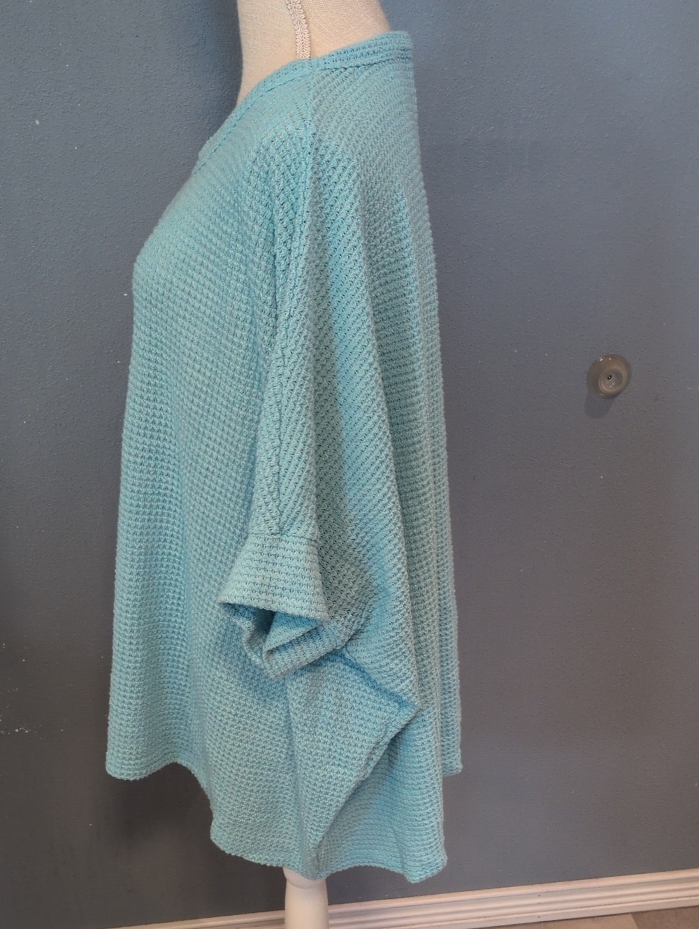 Andrew Oversized Waffle Knit Henley Poncho Style Blouse Lagenlook Resortwear - Picture 3 of 10